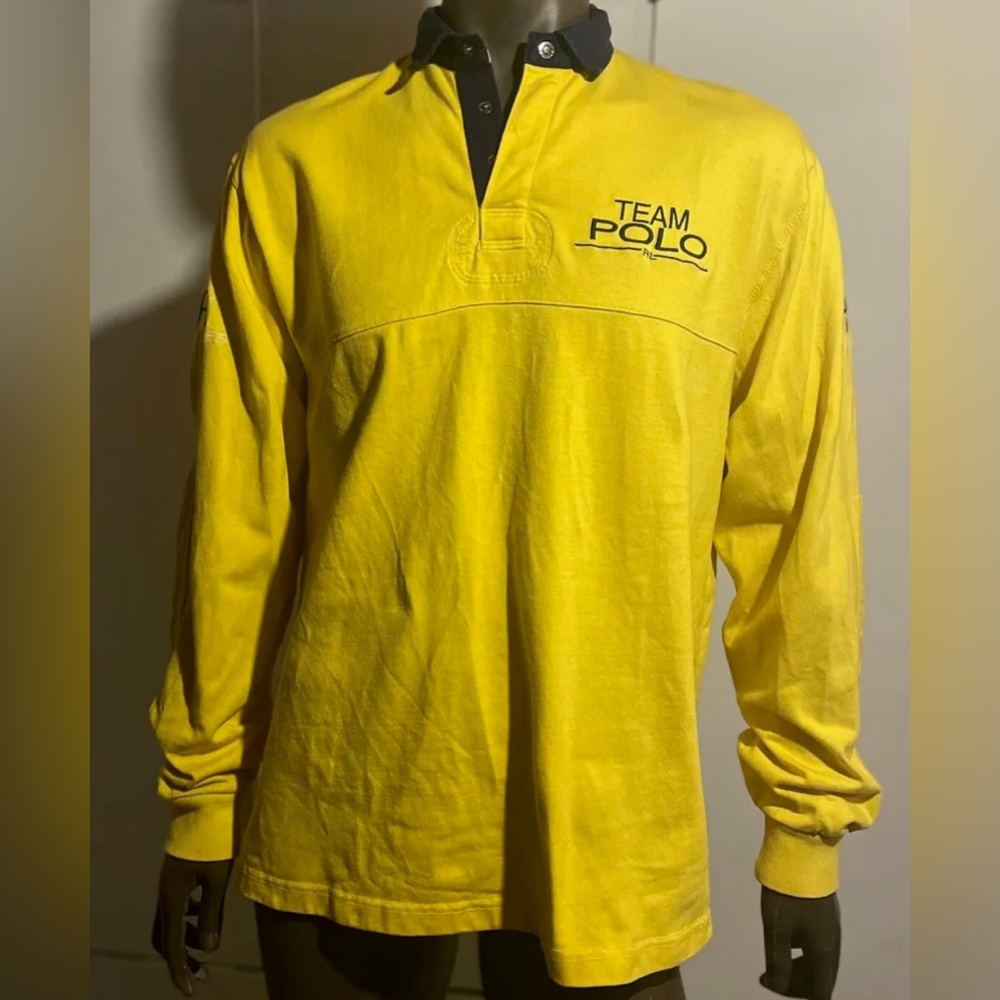 Vintage 90s RL 67 Technologies Ralph Lauren Polo Sport Yellow Blue Rugby Mens M